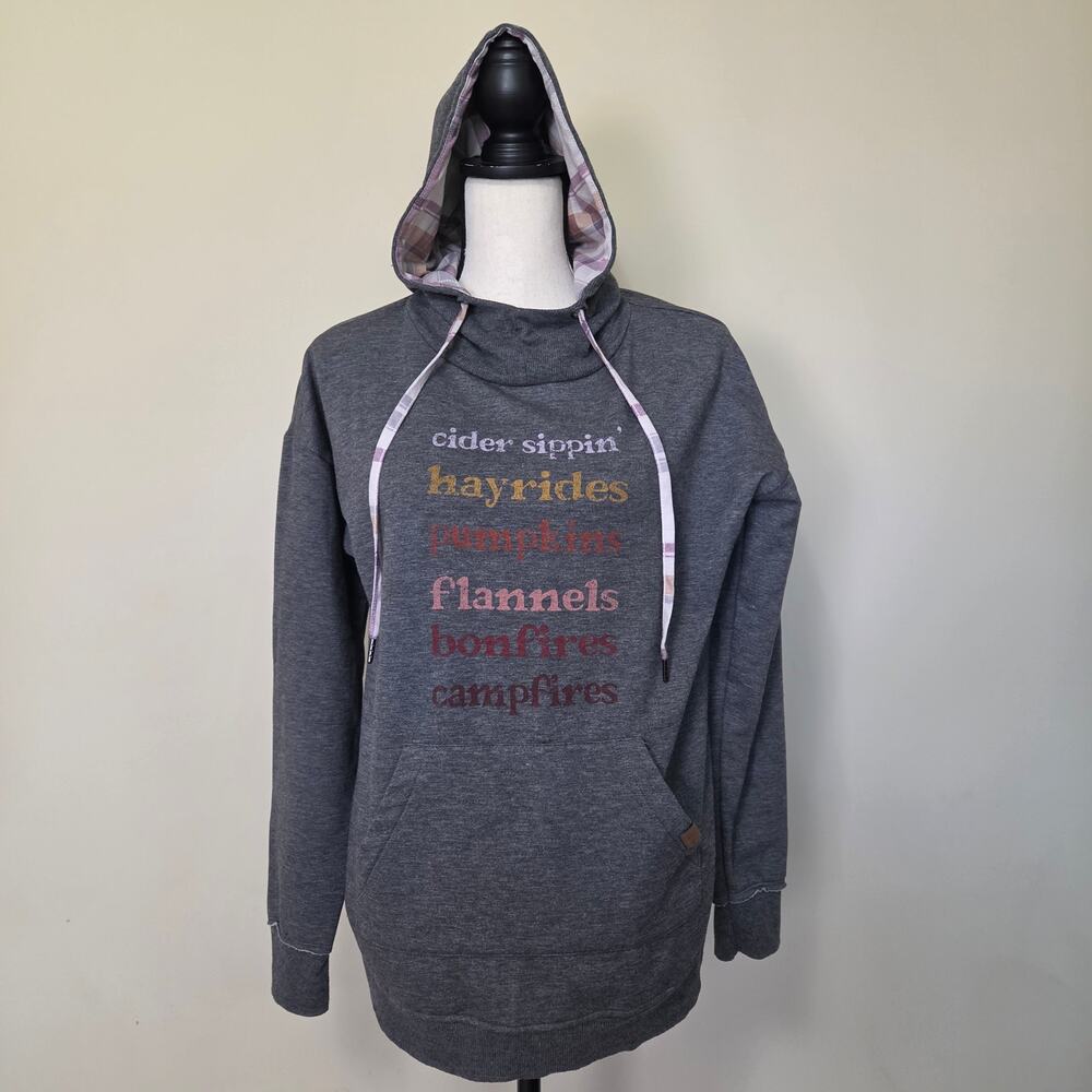 Maurices Small Autumn Fall Theme Pullover Hoodie Drawstring Gray